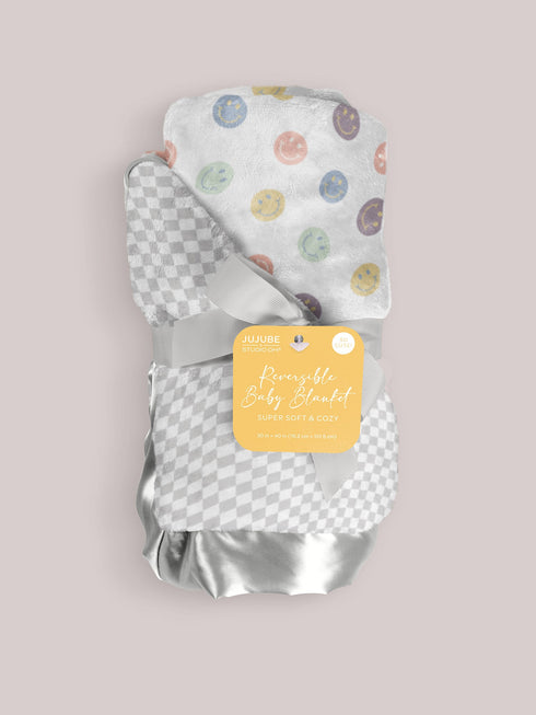 ultra-soft-thick-reversible-baby-blanket-happy-baby-vibes jujube bags at sophiasstyle.com Reversible Baby Blankets